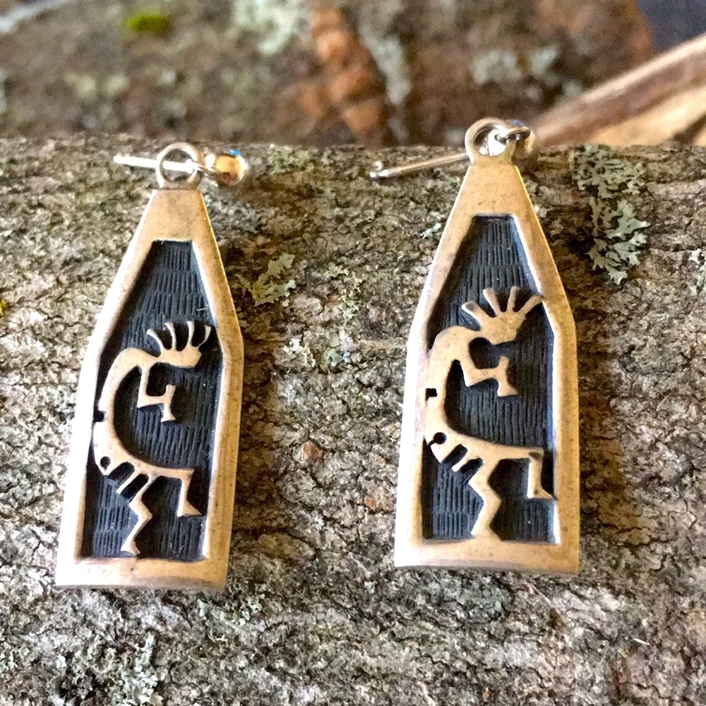 Vintage Hopi Native American Kokopelli Dangle Earrings
